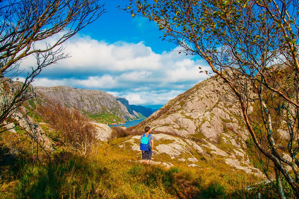 hiking up Brufjell Norway