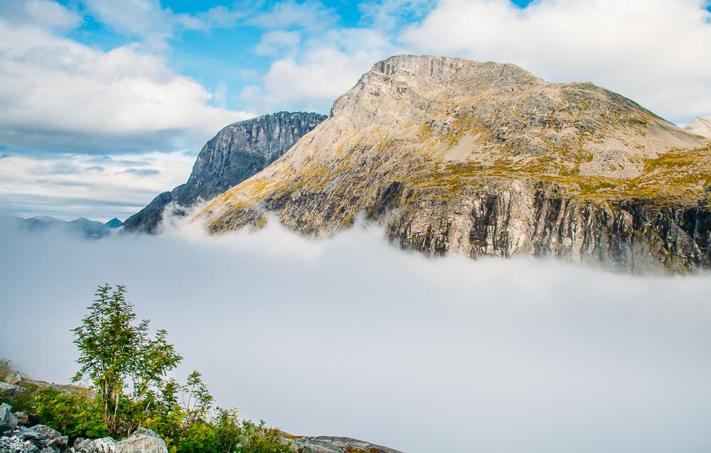 Norwegian road trip Trollstigen mountains foggy day