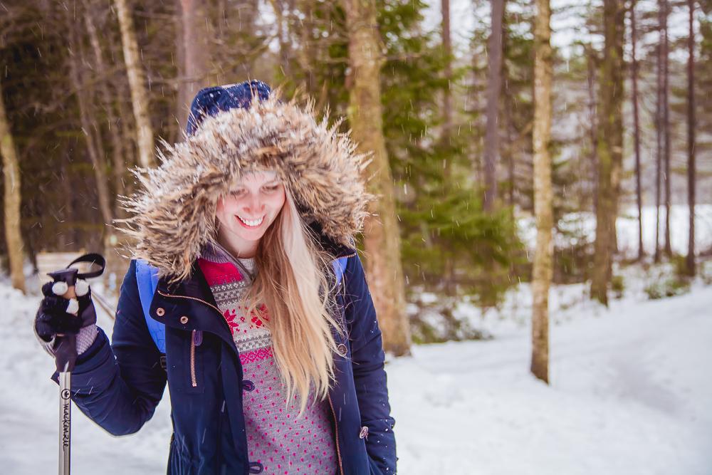 hiking through nuuksio national park espoo finland in winter snow