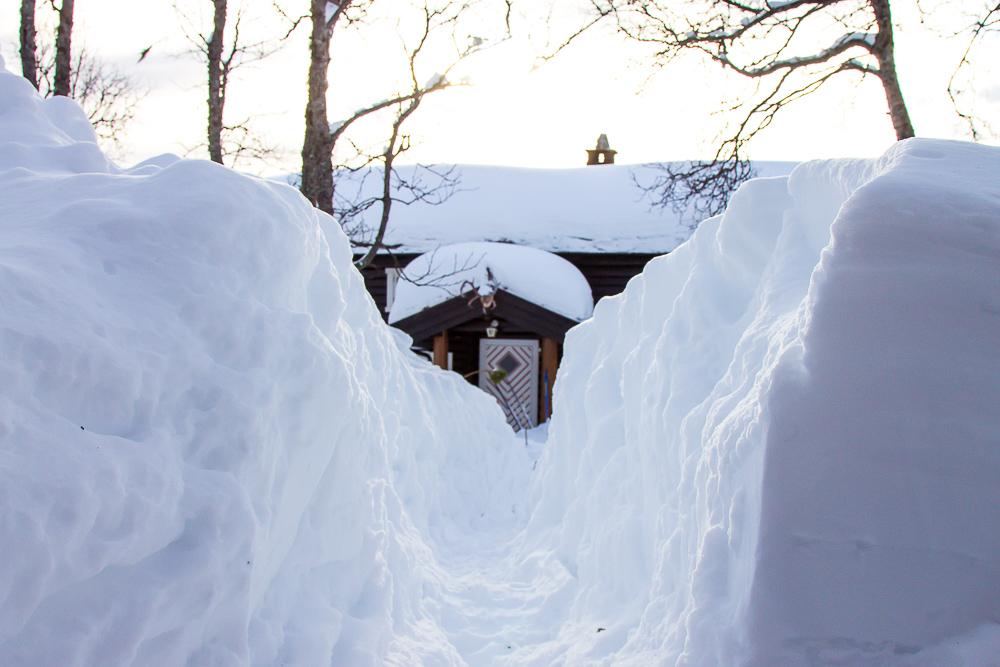 snowy cabin norway winter deep snow