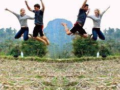 jumping photo, Laos