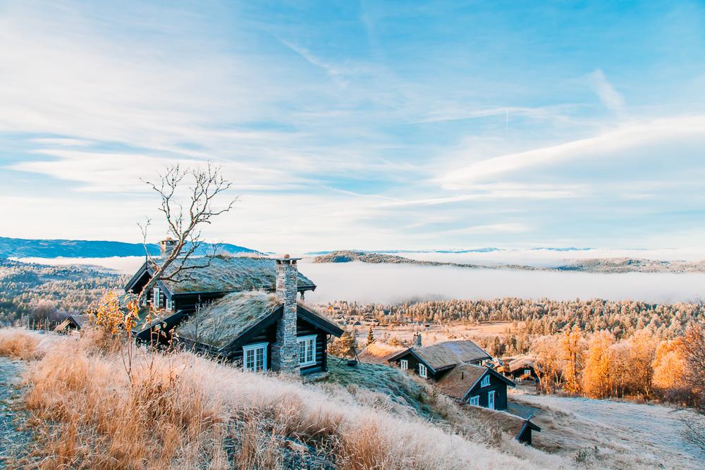 norwegian mountain cabin fall autumn in norway