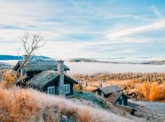 Rauland Norway in autumn foggy days