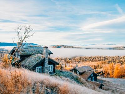 Rauland Norway in autumn foggy days