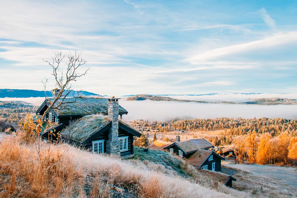 Rauland Norway in autumn foggy days