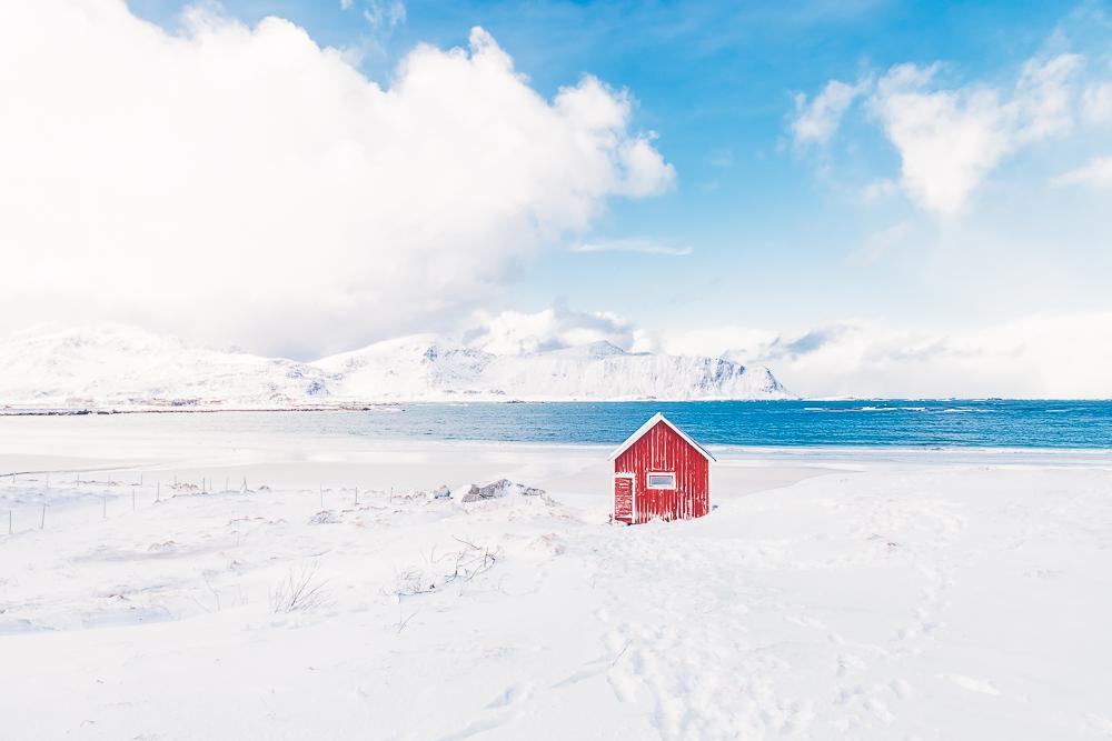 Ramberg beach rambergstranda lofoten norway winter snow ice march