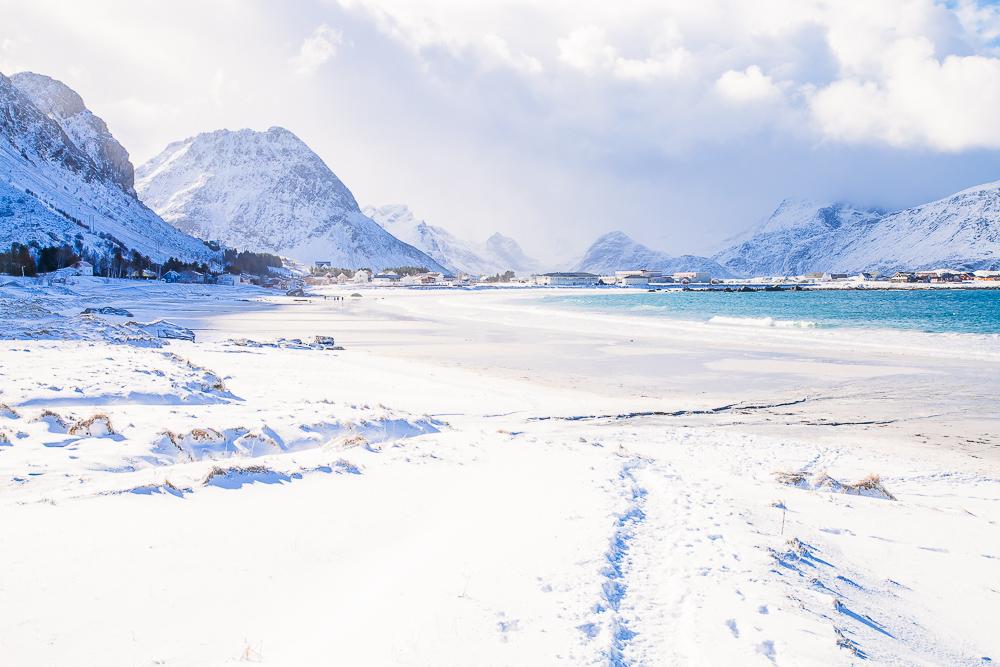 Ramberg beach rambergstranda lofoten norway winter snow ice march