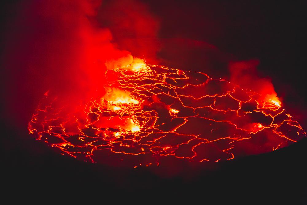 nyiragongo volcano drc congo at night