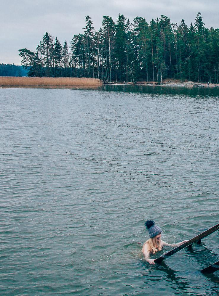 ice swimming at aaronniemi, in the beautiful Island of Ruissalo, near Turku Finland