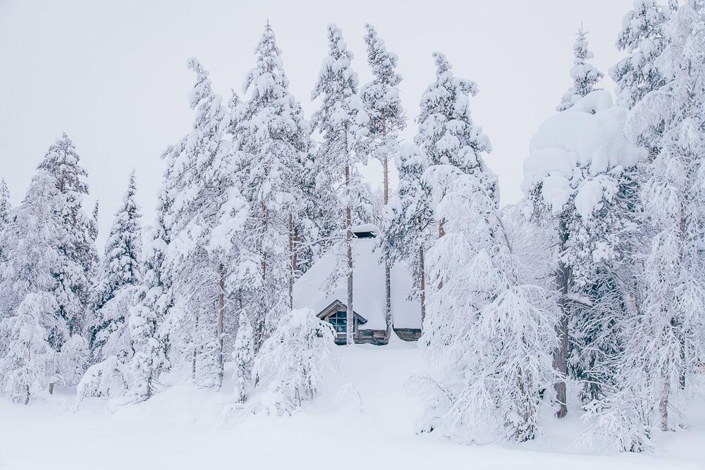 finnish sauna house snow winter trees