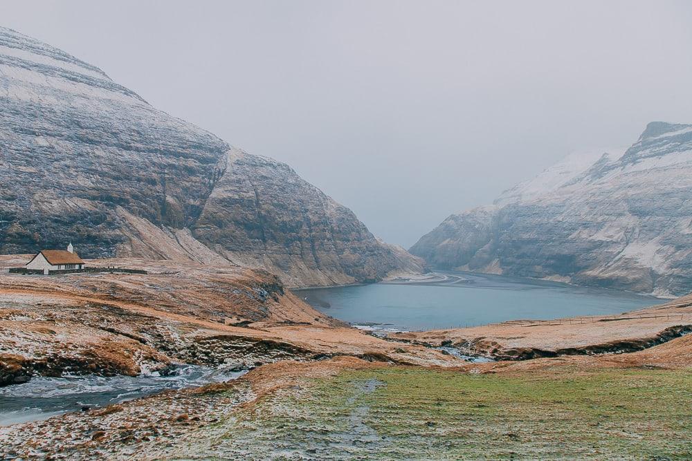 Saksun faroe islands in snow winter february