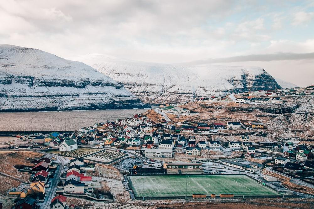 Eiði football pitch faroe islands in winter