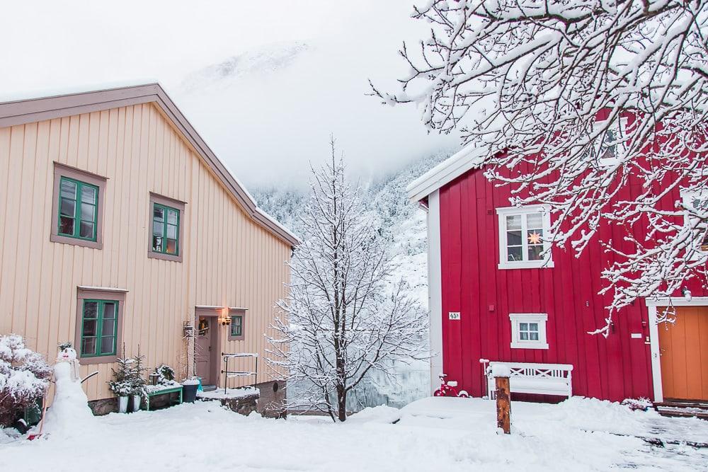 Christmas on Sjøgata Mosjøen Northern Norway winter snowy