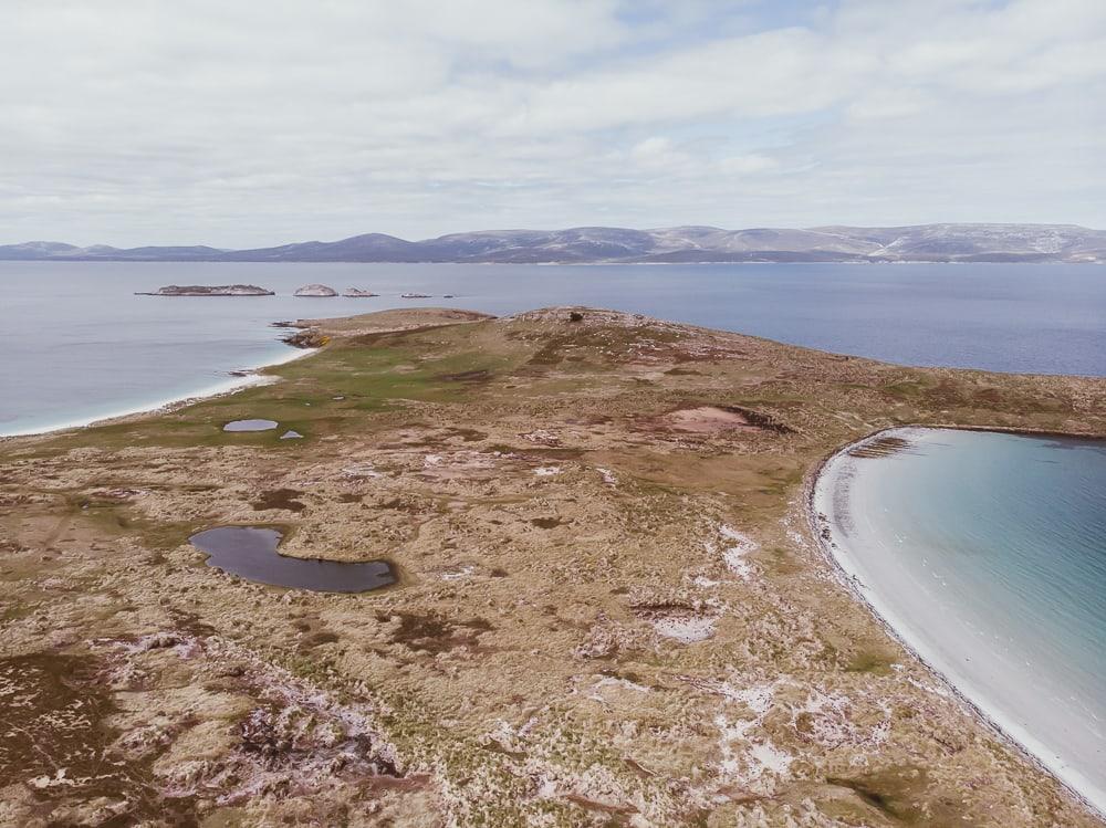 carcass island beaches drone shot falklands