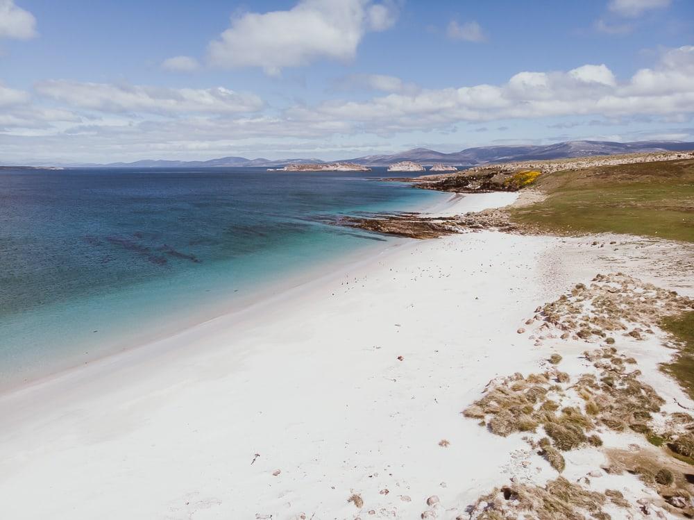 carcass island beaches drone shot falklands