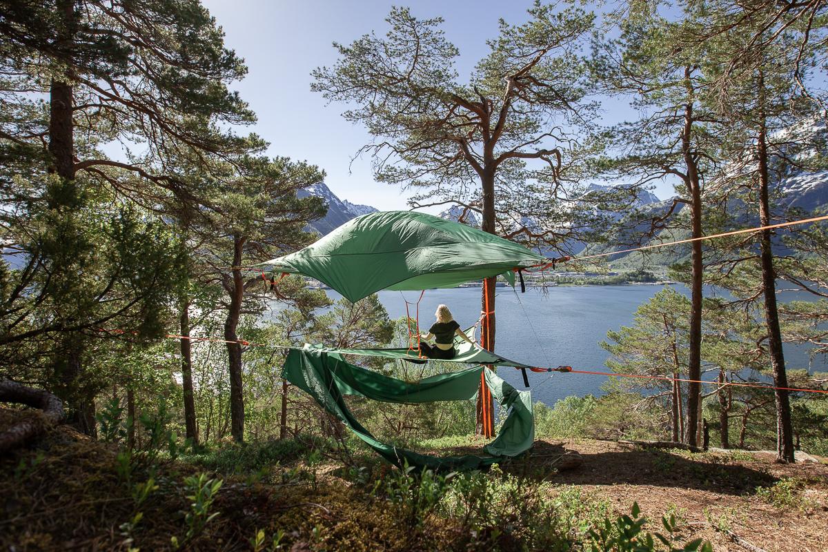 camping tree tent Isfjorden, on Romsdalsfjord in Norway