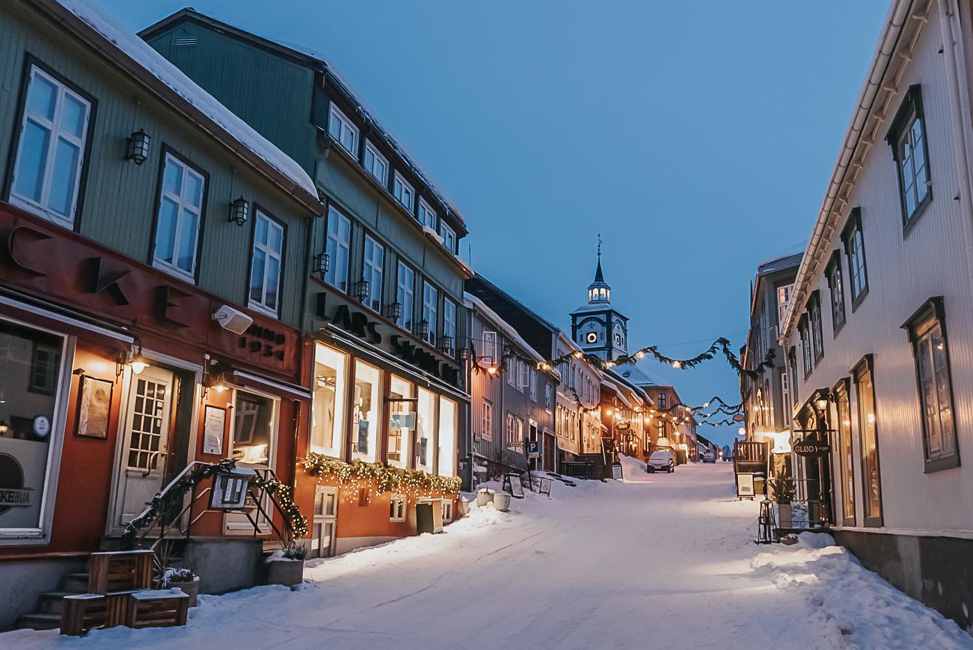Røros main street in winter