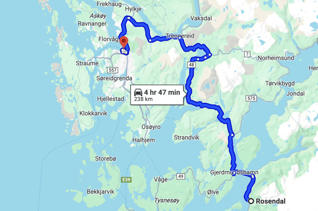 bergen to Hardangerfjord roat trip map