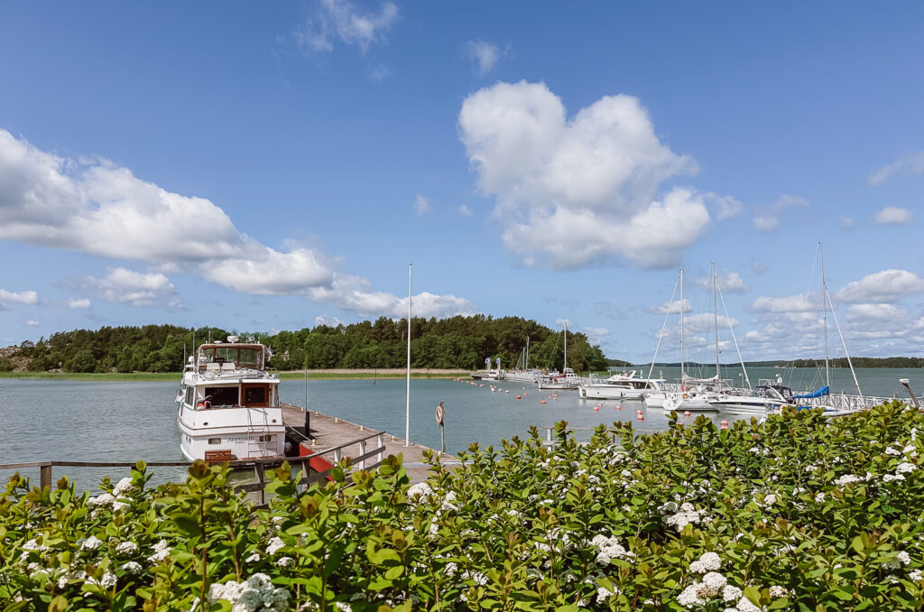 boat at a pier in Naantali, Finland in June