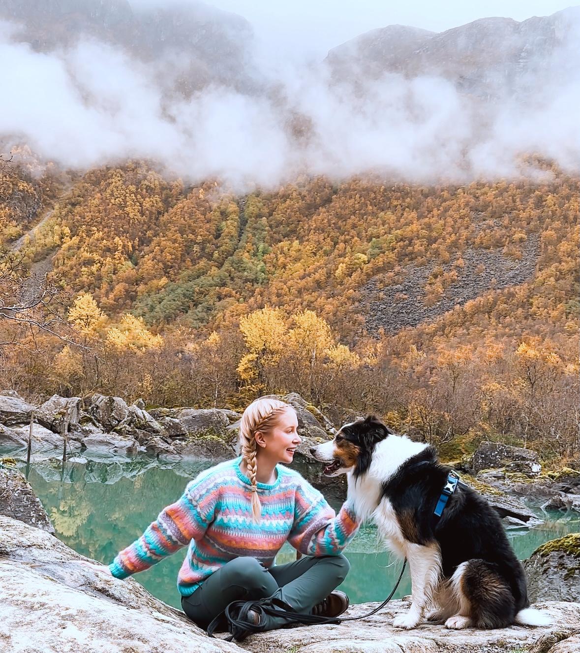 with my dog in Folgefonna national park in Hardangerfjord, Norway