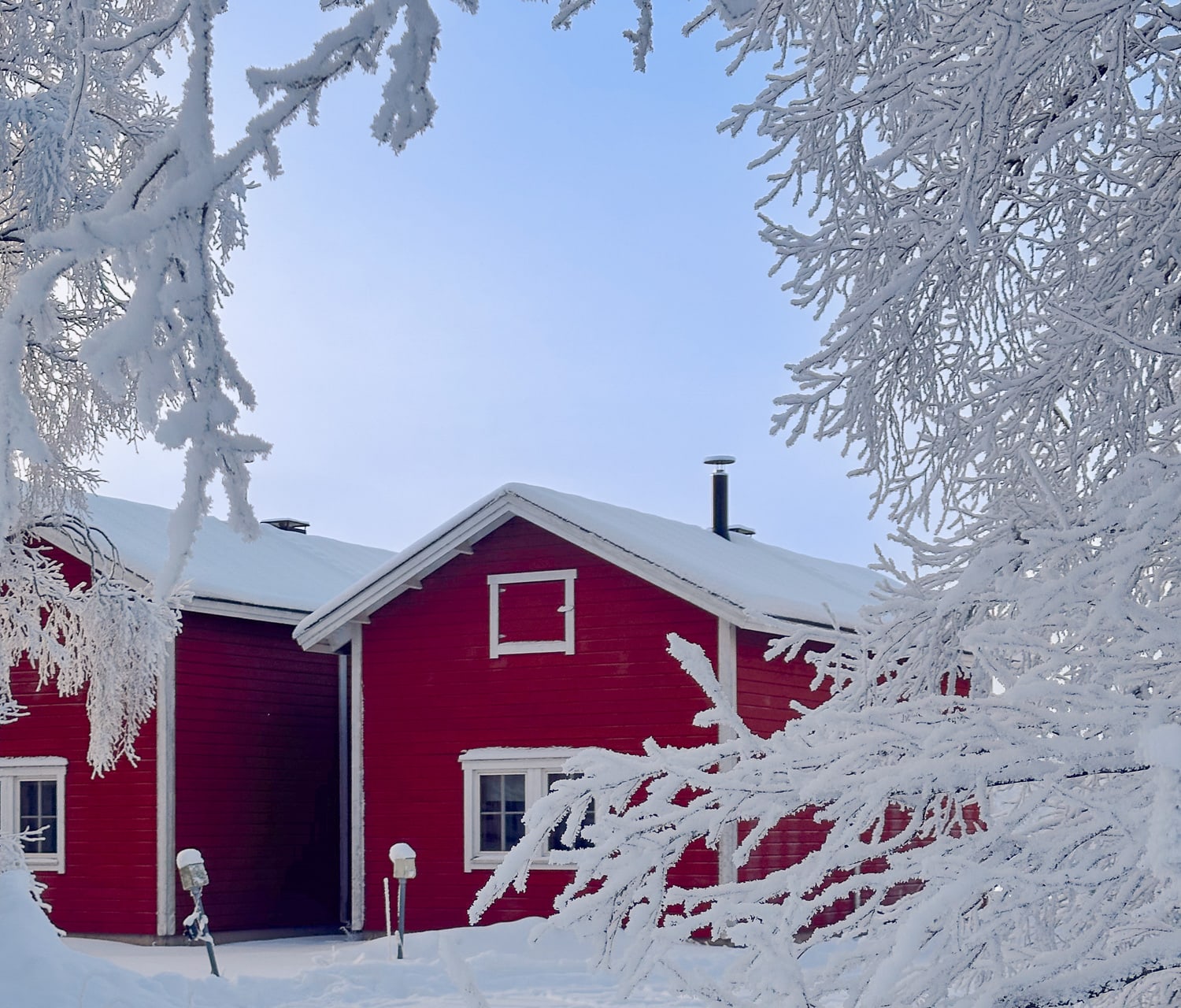 Red cabins outside of Kemi, Finland